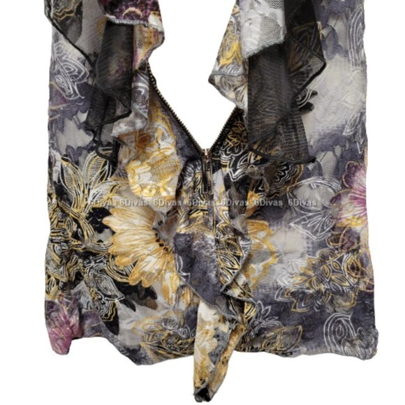 Sheer See Through Grey and Black Ruffle Frilly Sleeveless Mini Dress - Picture 5 of 10